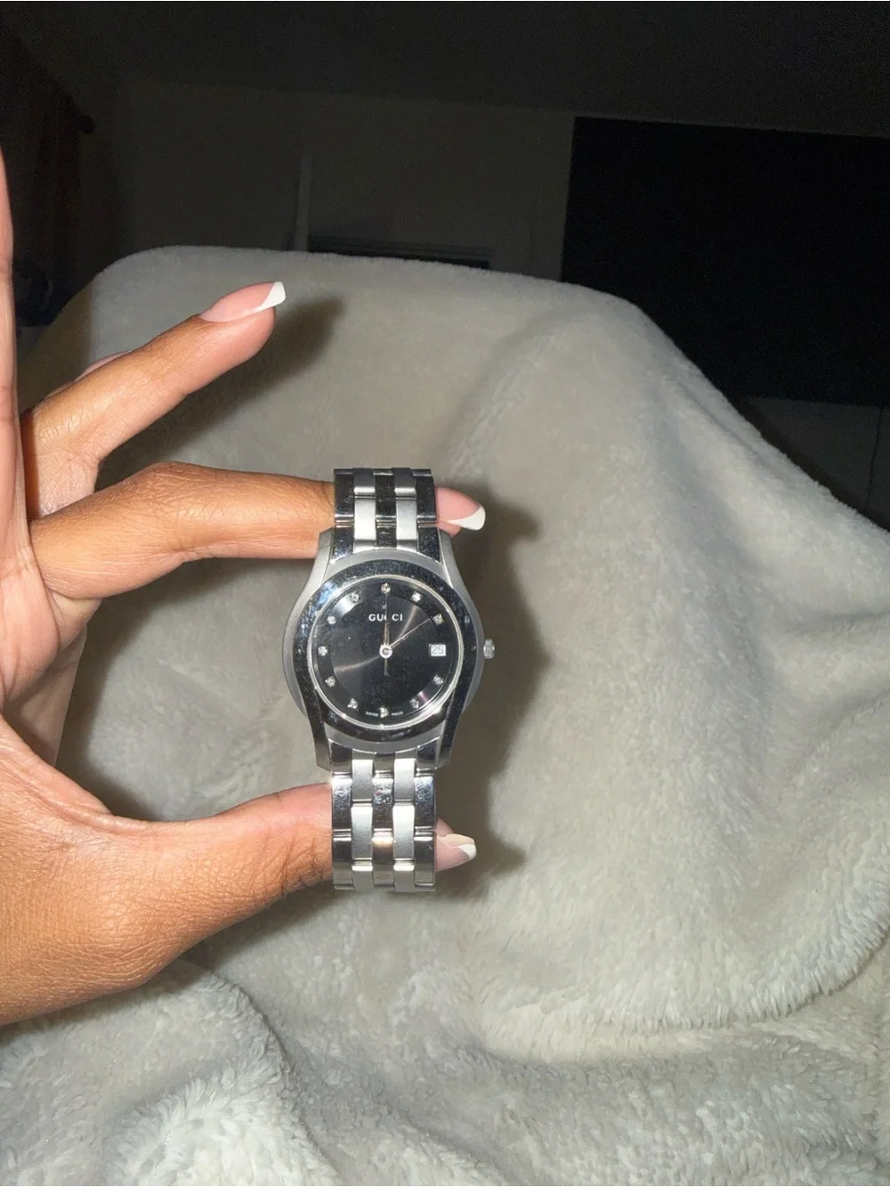 Gucci Men's Black Dial Silver-Tone Bracelet Watch